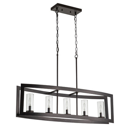 Lustre rectangulaire en verre vintage à 5 lumières pour îlot de cuisine industriel moderne du milieu du siècle