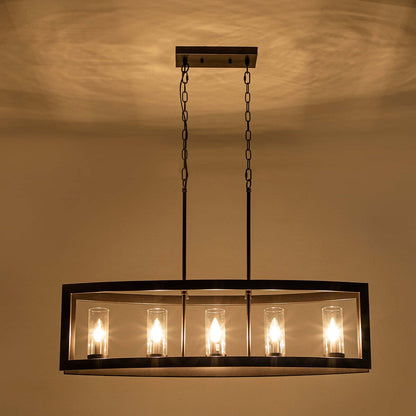 Lustre rectangulaire en verre vintage à 5 lumières pour îlot de cuisine industriel moderne du milieu du siècle