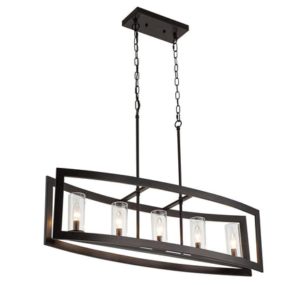 Lustre rectangulaire en verre vintage à 5 lumières pour îlot de cuisine industriel moderne du milieu du siècle