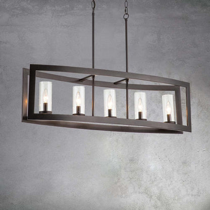 Lustre rectangulaire en verre vintage à 5 lumières pour îlot de cuisine industriel moderne du milieu du siècle