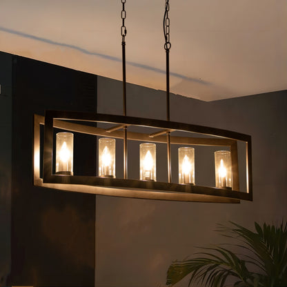 Lustre rectangulaire en verre vintage à 5 lumières pour îlot de cuisine industriel moderne du milieu du siècle