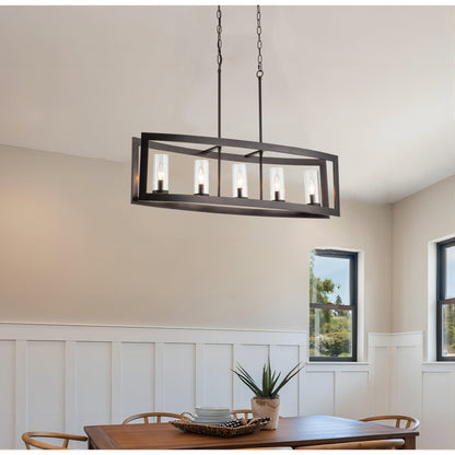 Lustre linéaire industriel moderne à 5 lumières pour salle à manger, style ferme, en verre transparent, idéal pour une cuisine ou un îlot