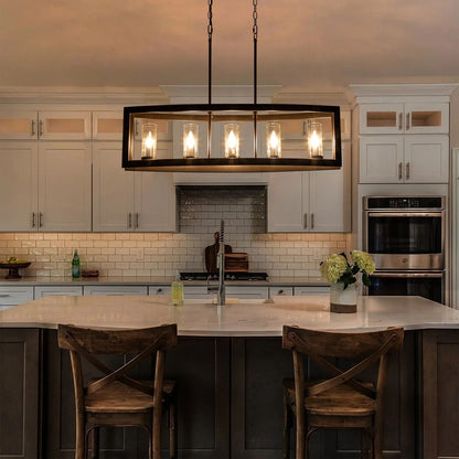 Lustre linéaire industriel moderne à 5 lumières pour salle à manger, style ferme, en verre transparent, idéal pour une cuisine ou un îlot