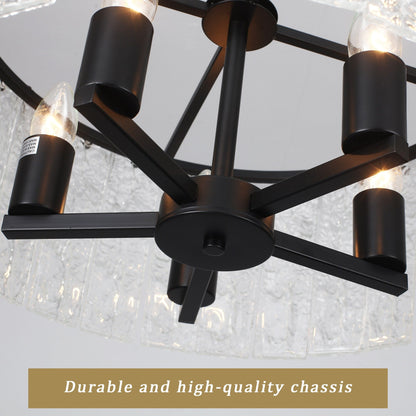 Lustre tambour rond moderne à 5 lumières, lustre semi-encastré classique, suspension pour îlot de cuisine et salle à manger