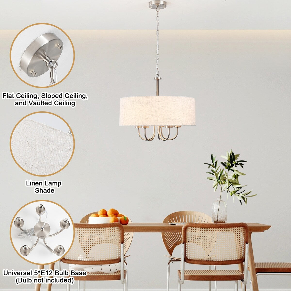 Plafonnier semi-encastré moderne à 5 lampes pour salle à manger, chambre à coucher, salon - N/A