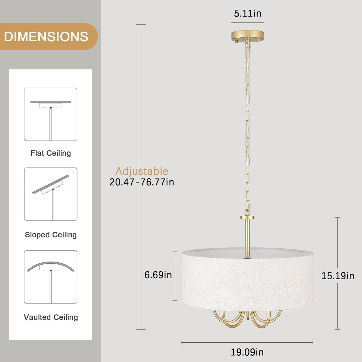 Plafonnier semi-encastré moderne à 5 lampes pour salle à manger, chambre à coucher, salon - N/A