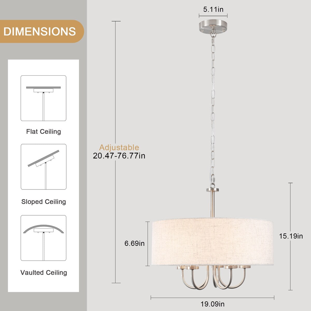Plafonnier semi-encastré moderne à 5 lampes pour salle à manger, chambre à coucher, salon - N/A