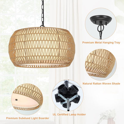 Lustre de ferme en rotin à 5 lumières