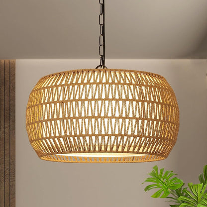 Lustre de ferme en rotin à 5 lumières