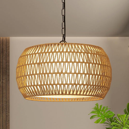 Lustre de ferme en rotin à 5 lumières