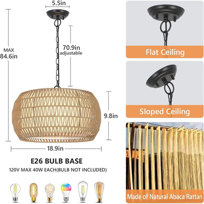 Lustre de ferme en rotin à 5 lumières