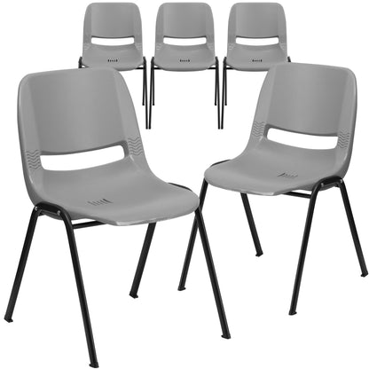 Lot de 5 chaises empilables ergonomiques à coque avec cadre en métal, capacité de charge de 880 lb (23,5 po x 19,25 po x 32 po)