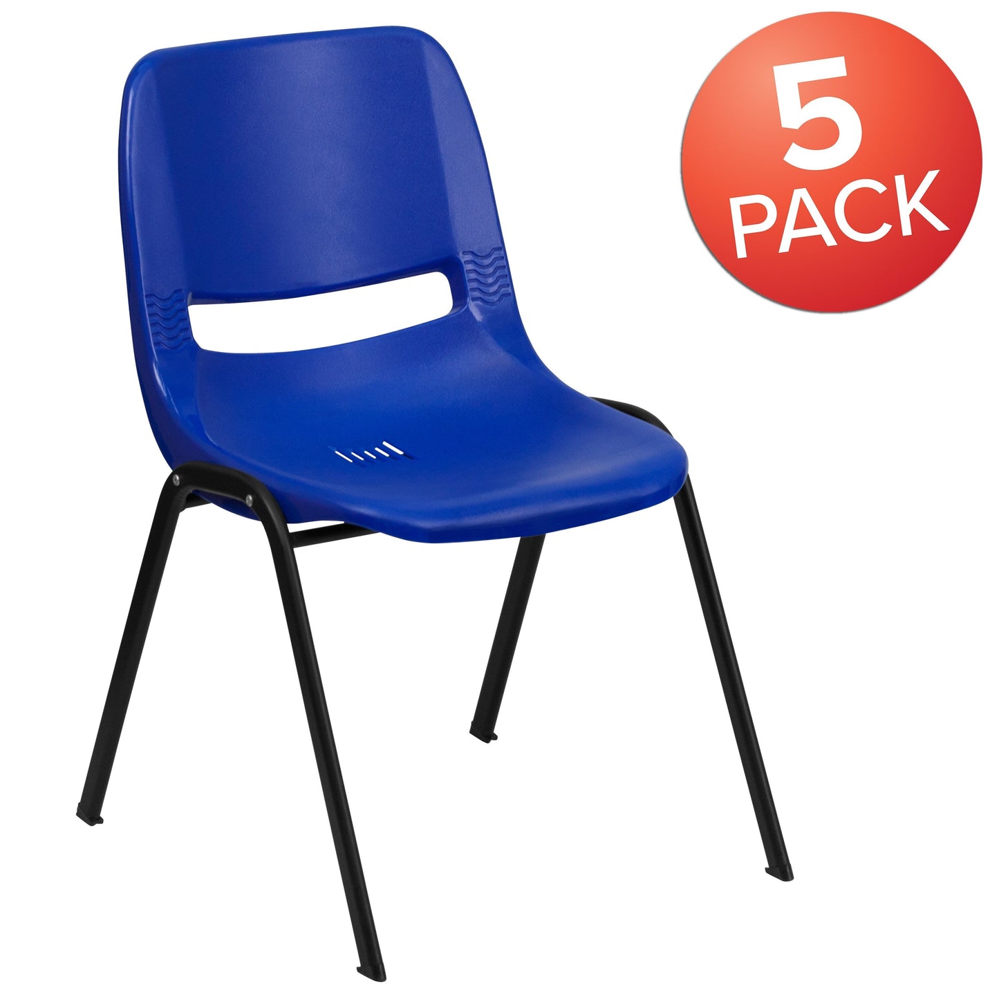 Lot de 5 chaises empilables ergonomiques à coque avec cadre en métal, capacité de charge de 880 lb (23,5 po x 19,25 po x 32 po)