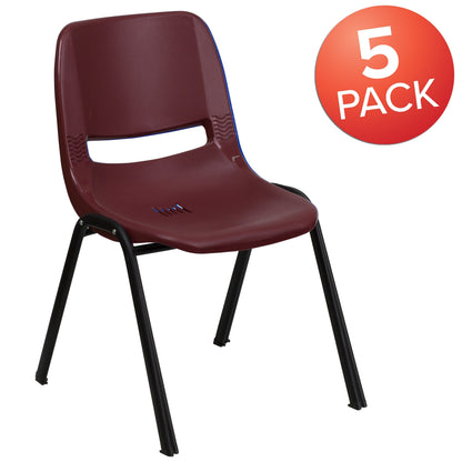 Lot de 5 chaises empilables ergonomiques à coque avec cadre en métal, capacité de charge de 880 lb (23,5 po x 19,25 po x 32 po)