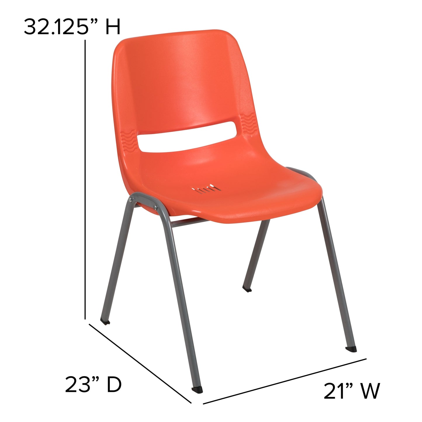 Lot de 5 chaises empilables ergonomiques à coque avec cadre en métal, capacité de charge de 880 lb (23,5 po x 19,25 po x 32 po)