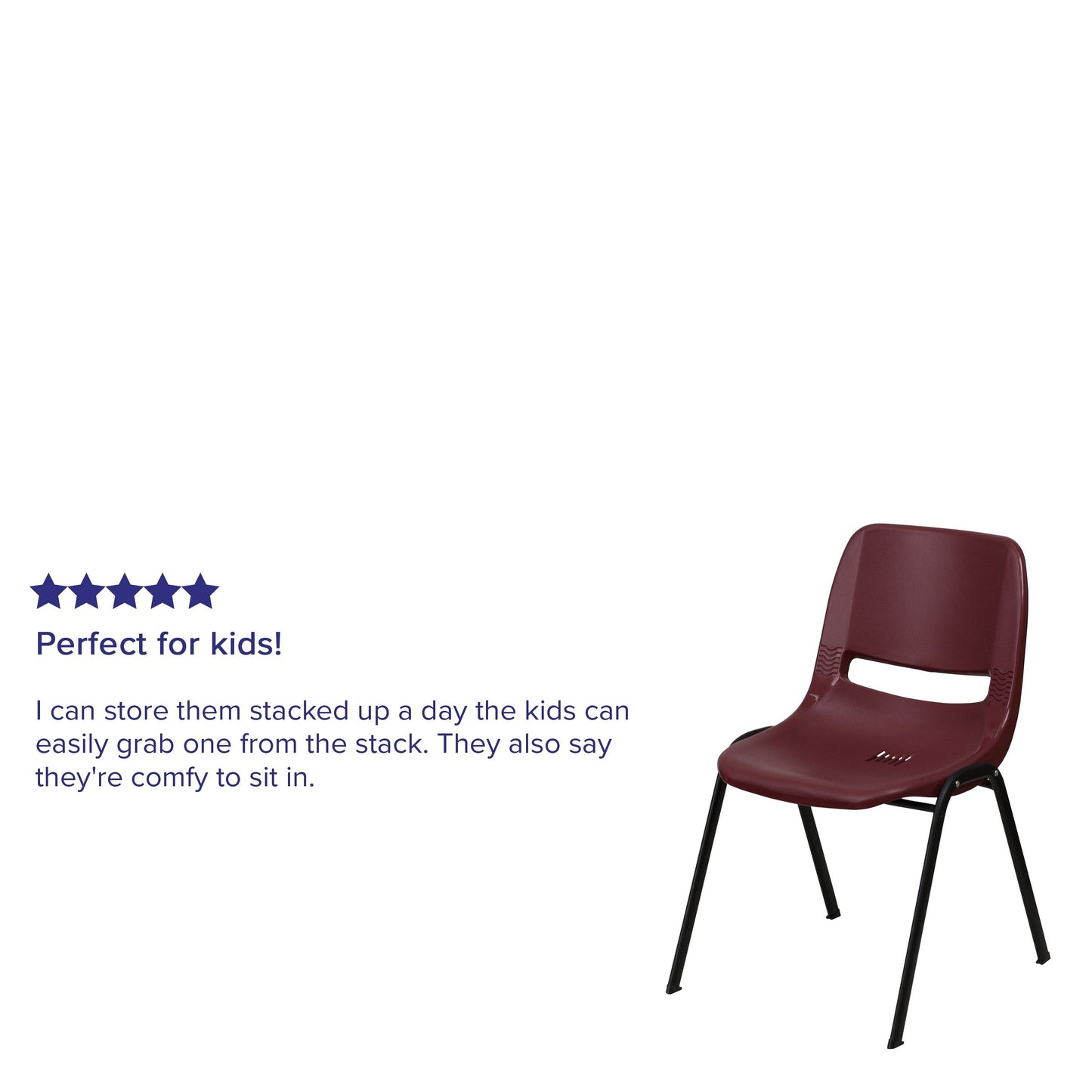 Lot de 5 chaises empilables ergonomiques à coque avec cadre en métal, capacité de charge de 880 lb (23,5 po x 19,25 po x 32 po)