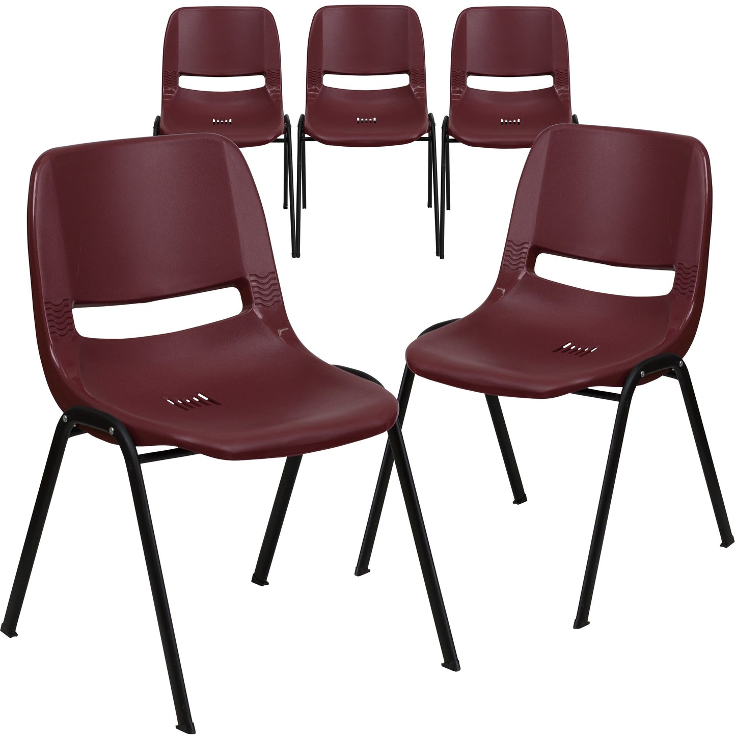 Lot de 5 chaises empilables ergonomiques à coque avec cadre en métal, capacité de charge de 880 lb (23,5 po x 19,25 po x 32 po)