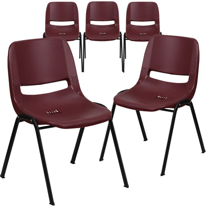 Lot de 5 chaises empilables ergonomiques à coque avec cadre en métal, capacité de charge de 880 lb (23,5 po x 19,25 po x 32 po)