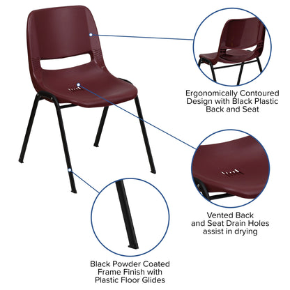 Lot de 5 chaises empilables ergonomiques à coque avec cadre en métal, capacité de charge de 880 lb (23,5 po x 19,25 po x 32 po)