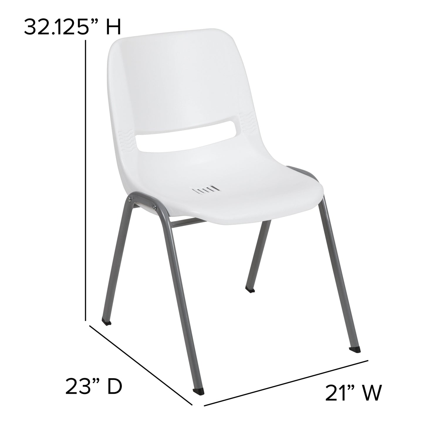 Lot de 5 chaises empilables ergonomiques à coque avec cadre en métal, capacité de charge de 880 lb (23,5 po x 19,25 po x 32 po)