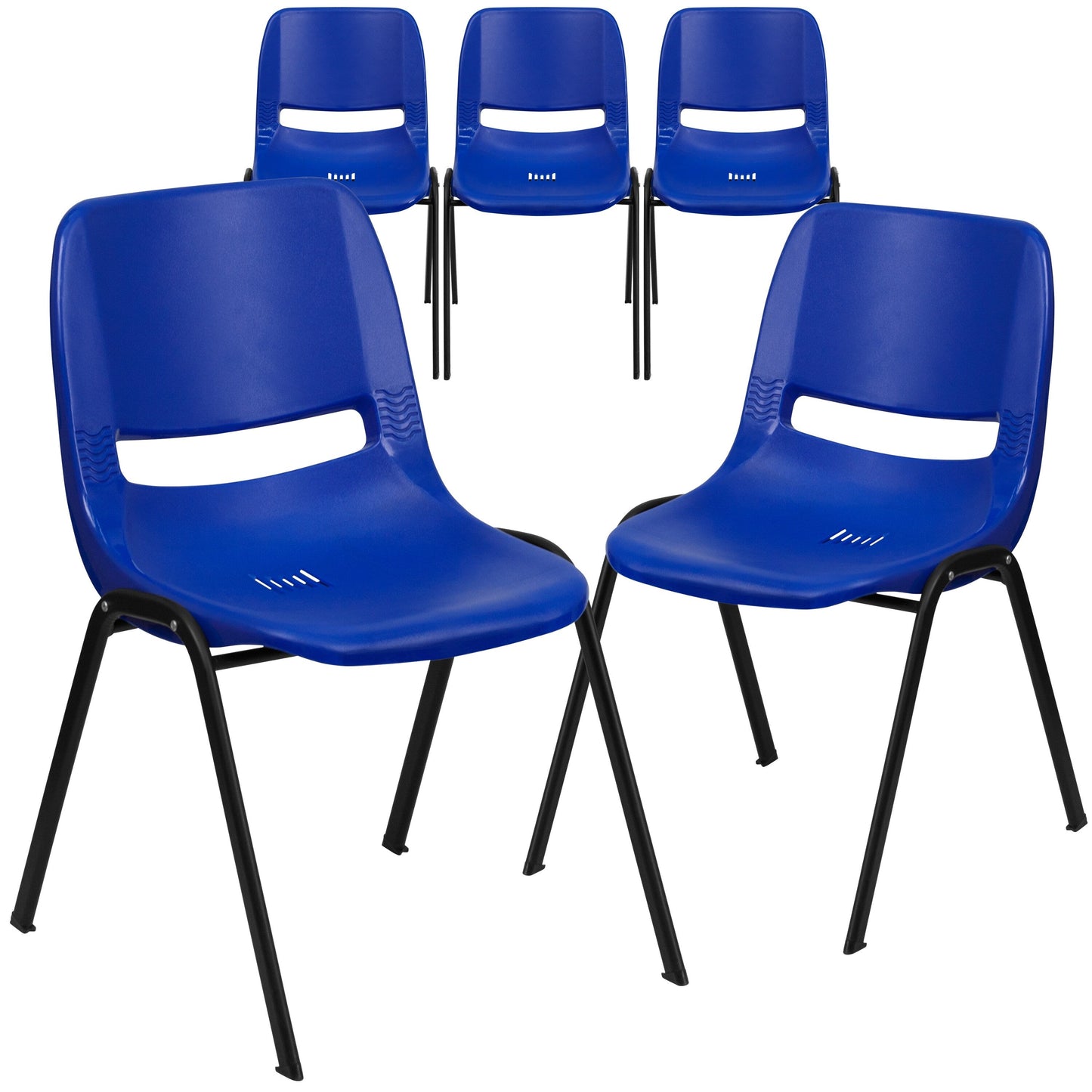 Lot de 5 chaises empilables ergonomiques à coque avec cadre en métal, capacité de charge de 880 lb (23,5 po x 19,25 po x 32 po)
