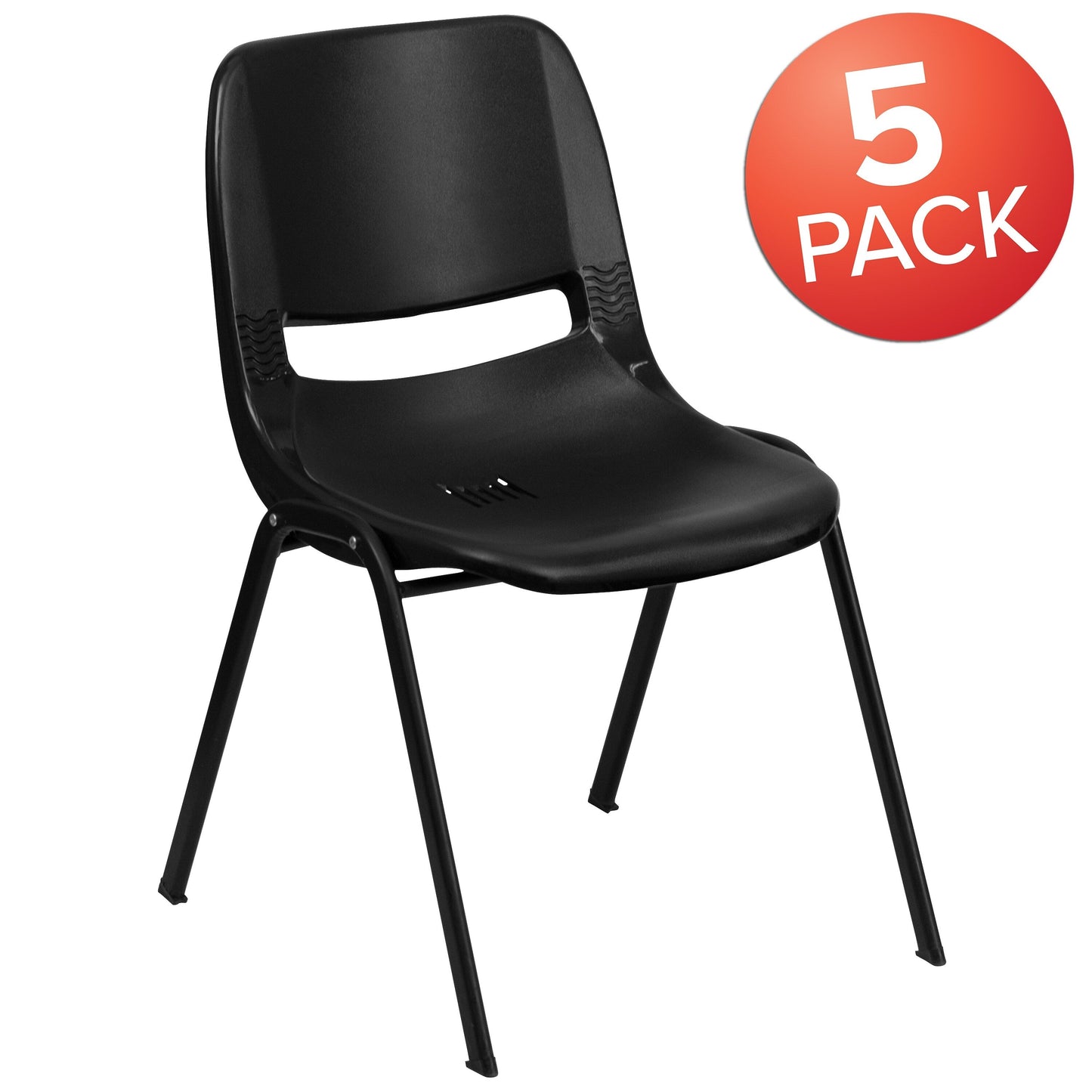 Lot de 5 chaises empilables ergonomiques à coque avec cadre en métal, capacité de charge de 880 lb (23,5 po x 19,25 po x 32 po)