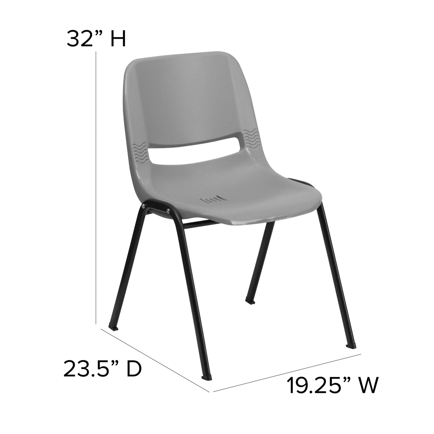 Lot de 5 chaises empilables ergonomiques à coque avec cadre en métal, capacité de charge de 880 lb (23,5 po x 19,25 po x 32 po)