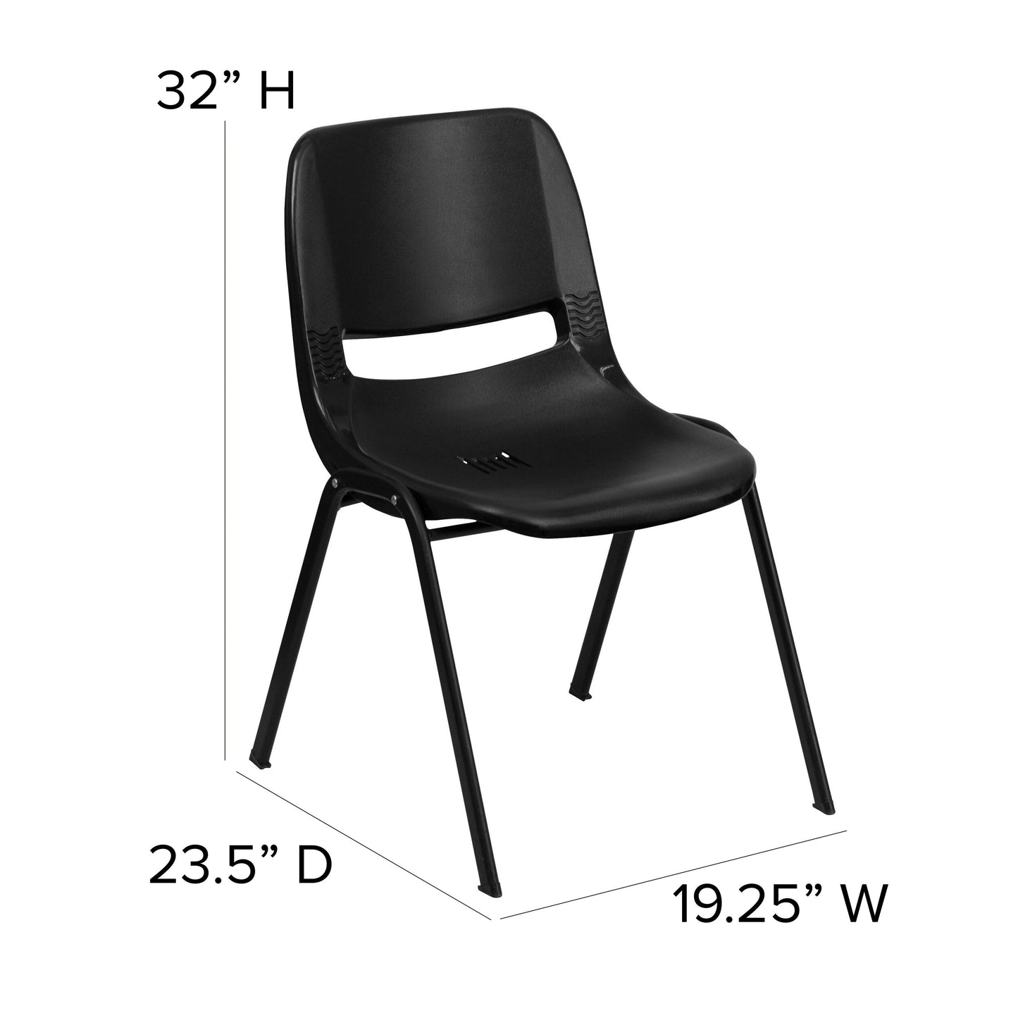 Lot de 5 chaises empilables ergonomiques à coque avec cadre en métal, capacité de charge de 880 lb (23,5 po x 19,25 po x 32 po)