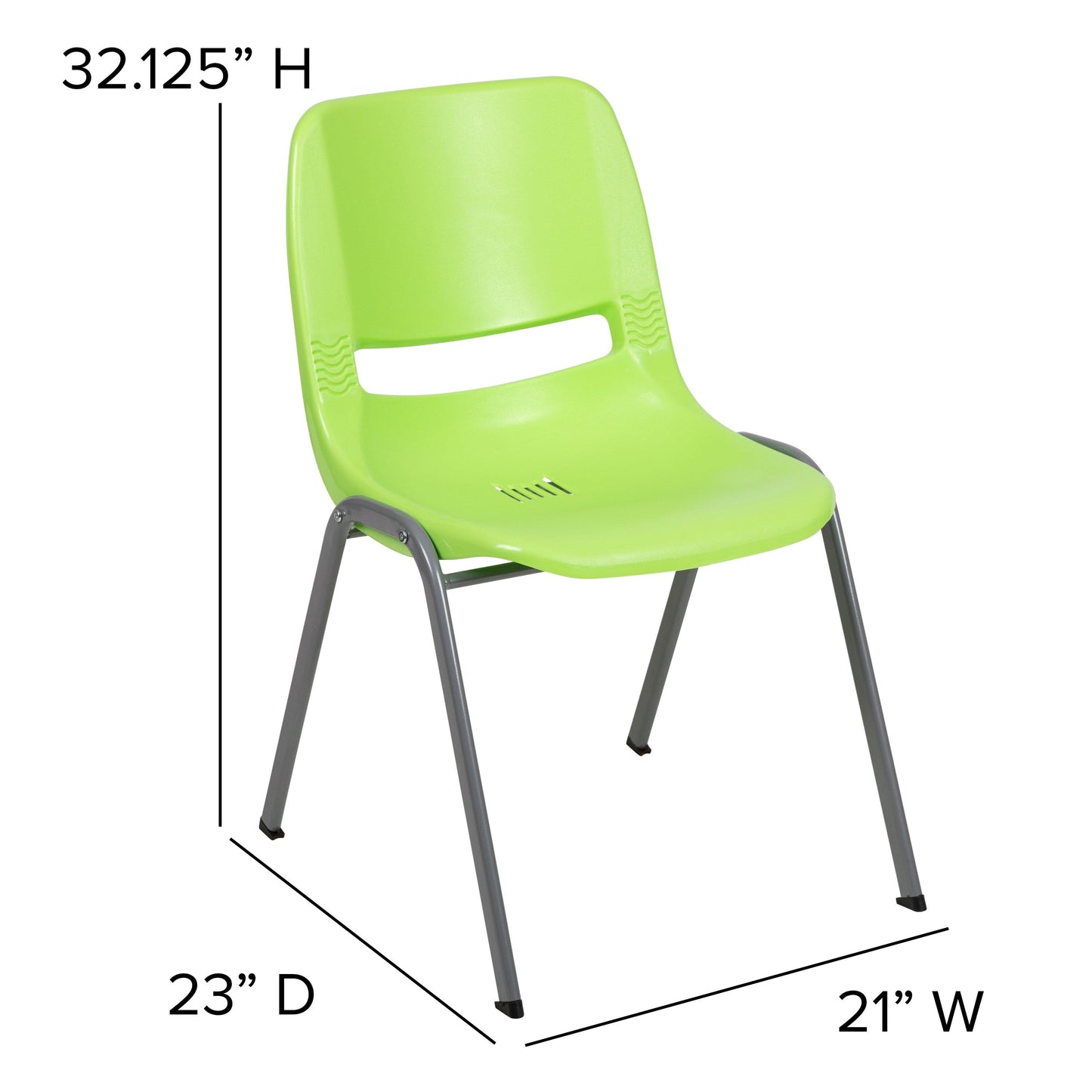 Lot de 5 chaises empilables ergonomiques à coque avec cadre en métal, capacité de charge de 880 lb (23,5 po x 19,25 po x 32 po)