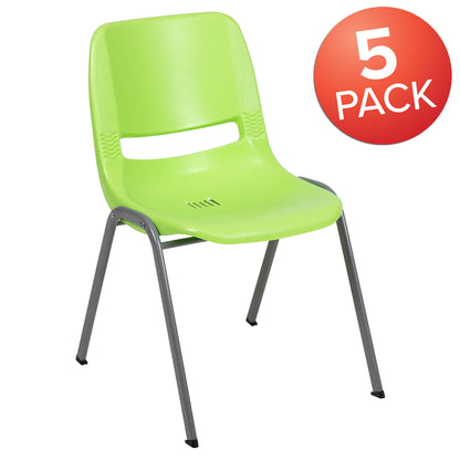Lot de 5 chaises empilables ergonomiques à coque avec cadre en métal, capacité de charge de 880 lb (23,5 po x 19,25 po x 32 po)