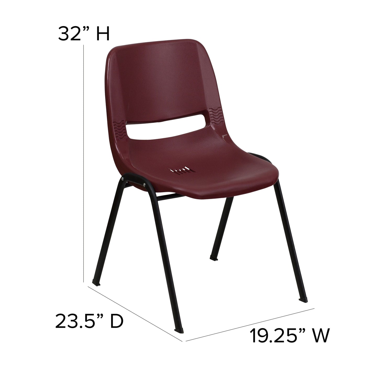 Lot de 5 chaises empilables ergonomiques à coque avec cadre en métal, capacité de charge de 880 lb (23,5 po x 19,25 po x 32 po)