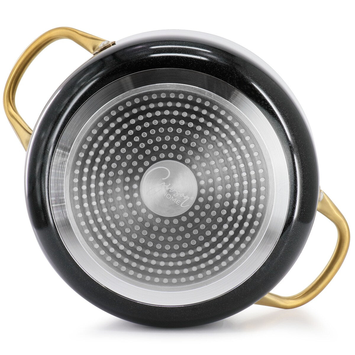 Cocotte antiadhésive en aluminium de 5 litres avec couvercle, noir et or