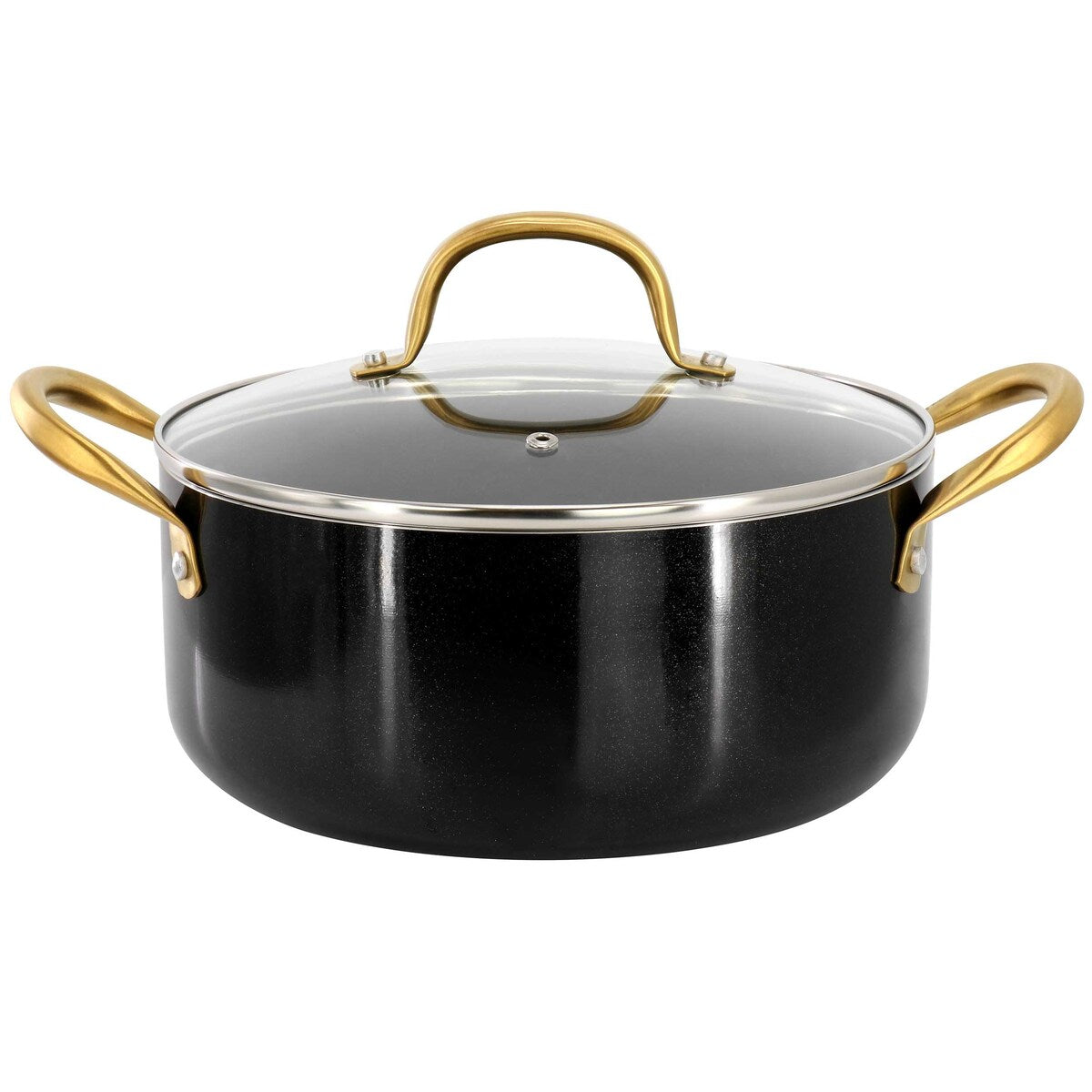 Cocotte antiadhésive en aluminium de 5 litres avec couvercle, noir et or