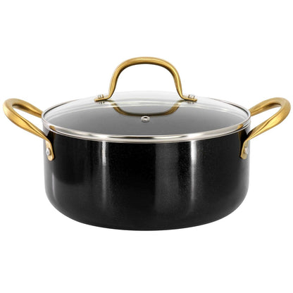 Cocotte antiadhésive en aluminium de 5 litres avec couvercle, noir et or