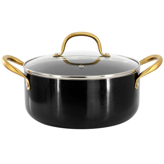 Cocotte antiadhésive en aluminium de 5 litres avec couvercle, noir et or