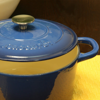 Cocotte ronde en fonte émaillée de 5 litres, couleur océan
