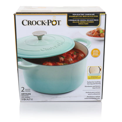 Cocotte en fonte émaillée de 5 litres, couleur bleu sarcelle clair