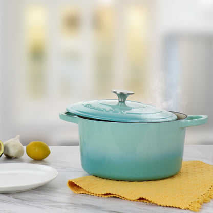 Cocotte en fonte émaillée de 5 litres, couleur bleu sarcelle clair