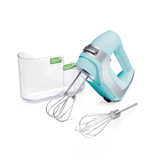 Batteur électrique à main 5 vitesses avec étui de rangement à clipser, QuickBurst, fouets et fouets à fils torsadés en acier inoxydable, menthe (62658)