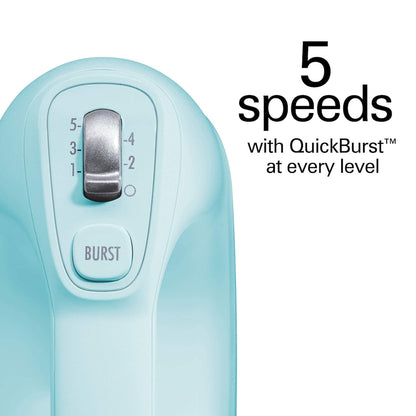 Batteur électrique à main 5 vitesses avec étui de rangement à clipser, QuickBurst, fouets et fouets à fils torsadés en acier inoxydable, menthe (62658)