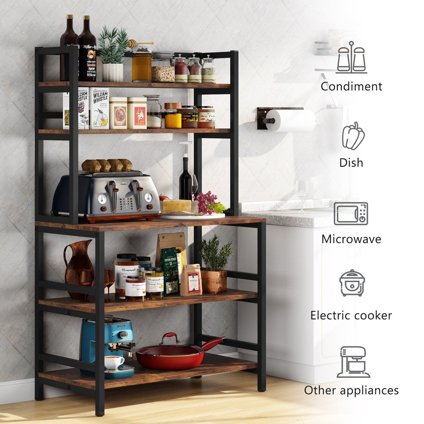 Étagère de rangement utilitaire à 5 niveaux pour four à micro-ondes, chariot industriel pour micro-ondes avec clapier
