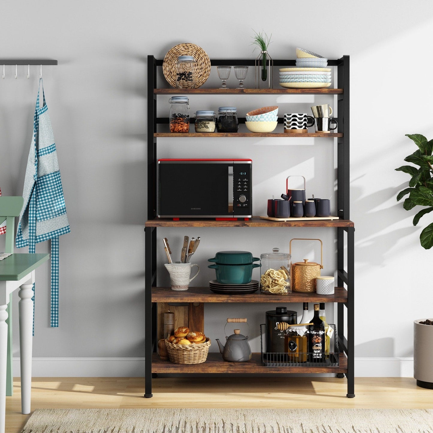 Étagère de rangement utilitaire à 5 niveaux pour four à micro-ondes, chariot industriel pour micro-ondes avec clapier
