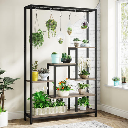 Support pour plantes d'intérieur haut à 5 niveaux, étagère pour plantes de 180 cm avec 10 crochets de suspension