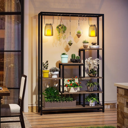 Support pour plantes d'intérieur haut à 5 niveaux, étagère pour plantes de 180 cm avec 10 crochets de suspension