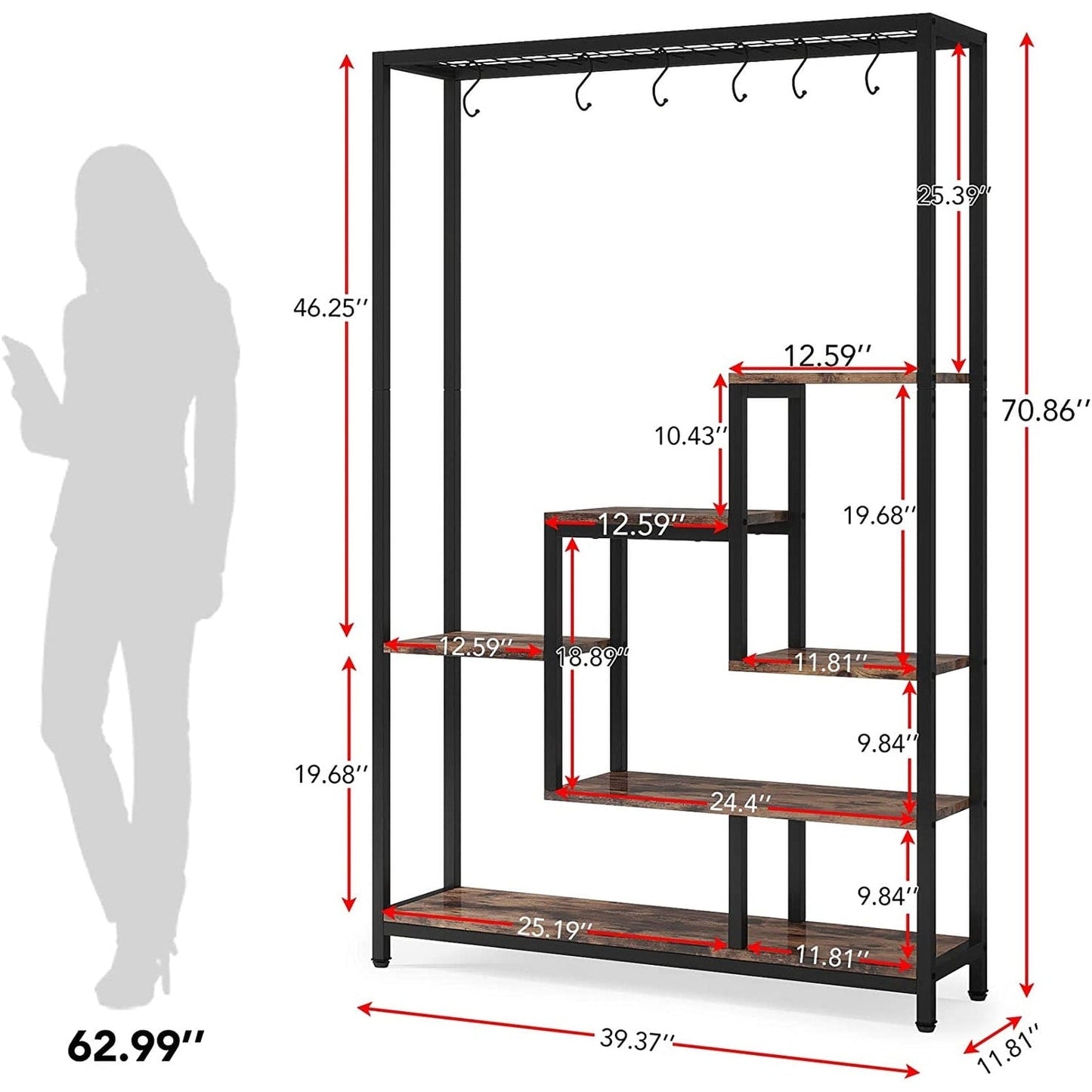 Support pour plantes d'intérieur haut à 5 niveaux, étagère pour plantes de 180 cm avec 10 crochets de suspension