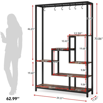 Support pour plantes d'intérieur haut à 5 niveaux, étagère pour plantes de 180 cm avec 10 crochets de suspension