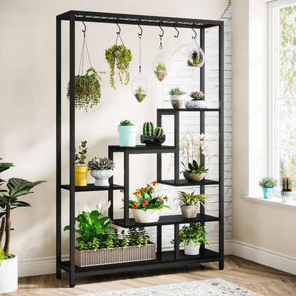 Support pour plantes d'intérieur haut à 5 niveaux, étagère pour plantes de 180 cm avec 10 crochets de suspension