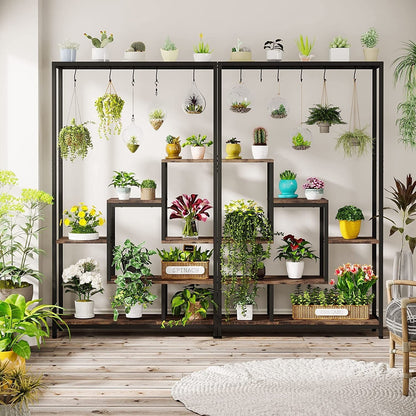 Support pour plantes d'intérieur haut à 5 niveaux, étagère pour plantes de 180 cm avec 10 crochets de suspension