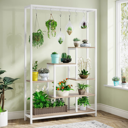 Support pour plantes d'intérieur haut à 5 niveaux, étagère pour plantes de 180 cm avec 10 crochets de suspension