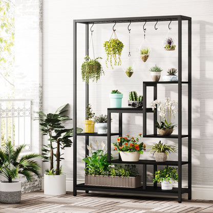 Support pour plantes d'intérieur haut à 5 niveaux, étagère pour plantes de 180 cm avec 10 crochets de suspension